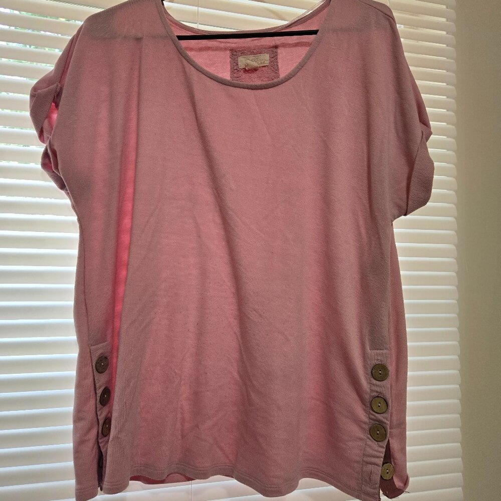 Pink Top with Side Button Detail